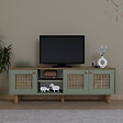 HABITAT ET JARDIN - Meuble TV en bois et cannage "Bohemian" - 160 x 40 x 56 cm - Vert - vignette