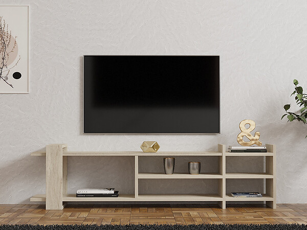 HABITAT ET JARDIN - Meuble TV en bois "Zeyna" - 156 x 29 x 40 cm - Travertin - large