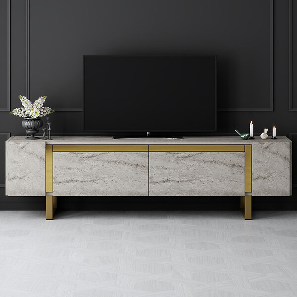 HABITAT ET JARDIN - Meuble TV en bois "Yildiz" - 180 x 30 x 50 cm - TravertinOr - large