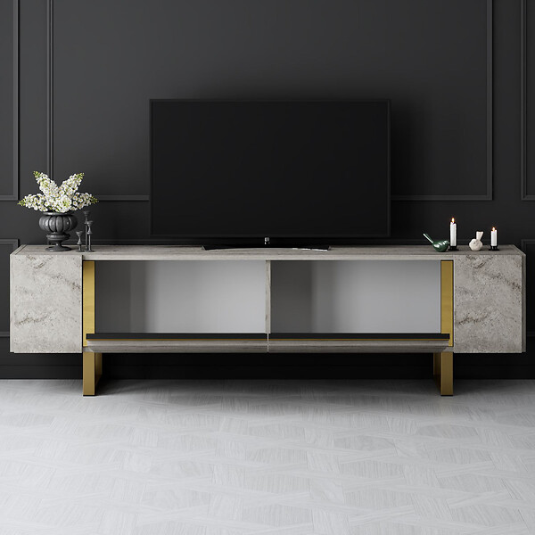 HABITAT ET JARDIN - Meuble TV en bois "Yildiz" - 180 x 30 x 50 cm - TravertinOr - large