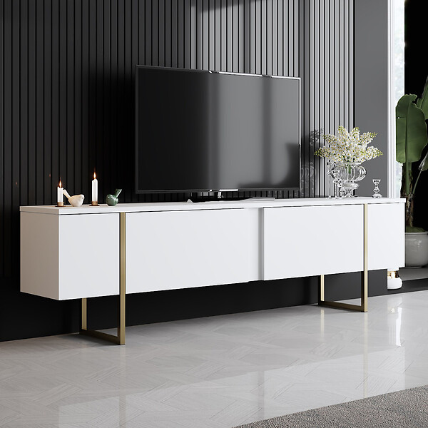 HABITAT ET JARDIN - Meuble TV en bois "Luxe" - 180 x 30 x 50 cm - Or blanc - large