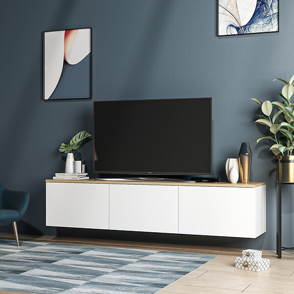 HABITAT ET JARDIN - Meuble TV en bois "Neon" - 160 x 32 x 35 cm - Blanc - large