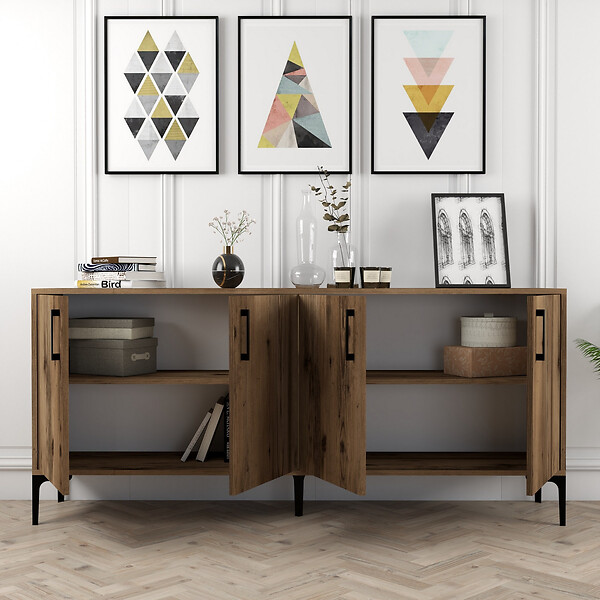 HABITAT ET JARDIN - Buffet en bois "Kiev" - 180 x 35 x 78 cm - Noyer - large