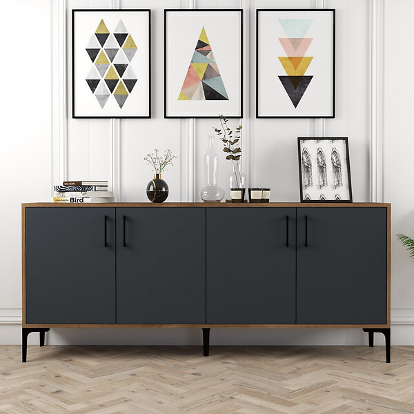 HABITAT ET JARDIN - Buffet en bois "Kiev" - 180 x 35 x 78 cm - Gris anthracite - large