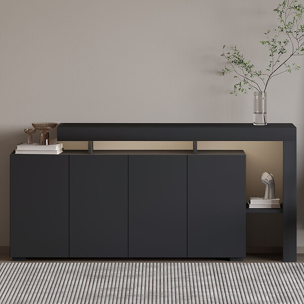 HABITAT ET JARDIN - Buffet en bois "Beliz" - 170 x 35 x 80 cm - Anthracite - large