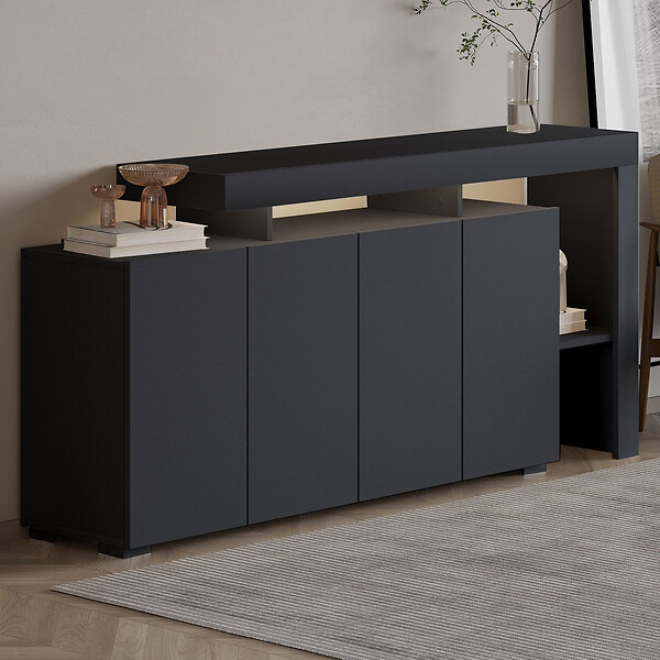 HABITAT ET JARDIN - Buffet en bois "Beliz" - 170 x 35 x 80 cm - Anthracite - large