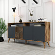 HABITAT ET JARDIN - Buffet en bois "Milan" - 160 x 35 x 78 cm - Noyer, Anthracite - vignette