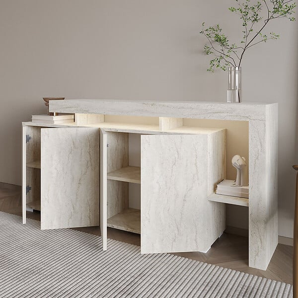 HABITAT ET JARDIN - Buffet en bois "Beliz" - 170 x 35 x 80 cm - Travertin - large