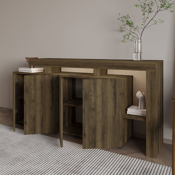 HABITAT ET JARDIN - Buffet en bois "Beliz" - 170 x 35 x 80 cm - Noyer Antique - large