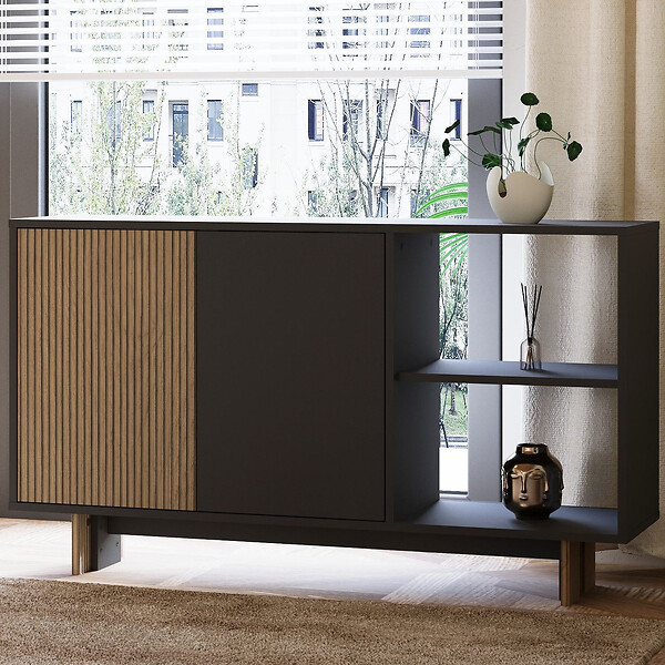 HABITAT ET JARDIN - Buffet en bois "Ravello" - 140 x 35 x 80 cm - Gris anthracite - large
