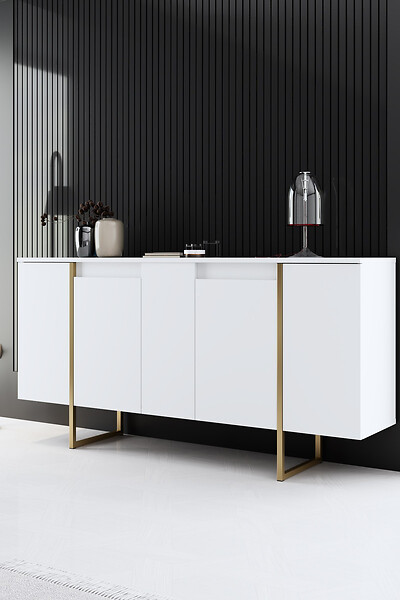 HABITAT ET JARDIN - Buffet en bois "Luxe" - 160 x 35 x 80 cm - Or blanc - large