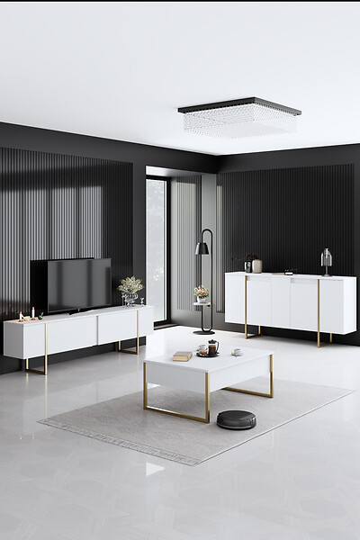 HABITAT ET JARDIN - Buffet en bois "Luxe" - 160 x 35 x 80 cm - Or blanc - large