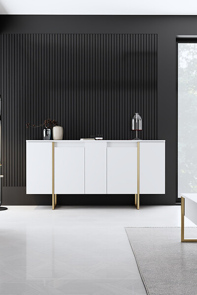 HABITAT ET JARDIN - Buffet en bois "Luxe" - 160 x 35 x 80 cm - Or blanc - large