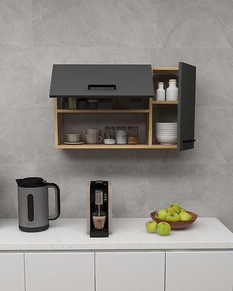 HABITAT ET JARDIN - Buffet en bois "Akasya" - 90 x 24 x 52 cm - Gris anthracite - large