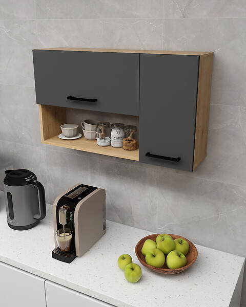 HABITAT ET JARDIN - Buffet en bois "Akasya" - 90 x 24 x 52 cm - Gris anthracite - large