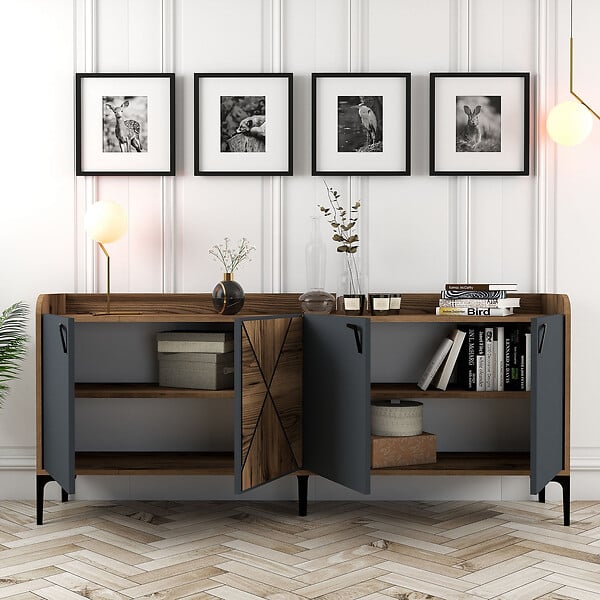HABITAT ET JARDIN - Buffet en bois "Venedik" - 180 x 35 x 78 cm - Gris anthracite - large