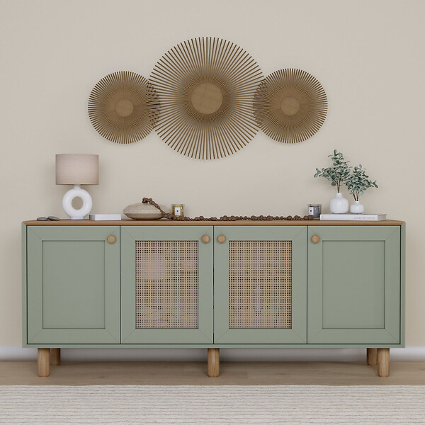 HABITAT ET JARDIN - Buffet en bois et cannage "Bohemian" - 180 x 40 x 75 cm - Vert - large