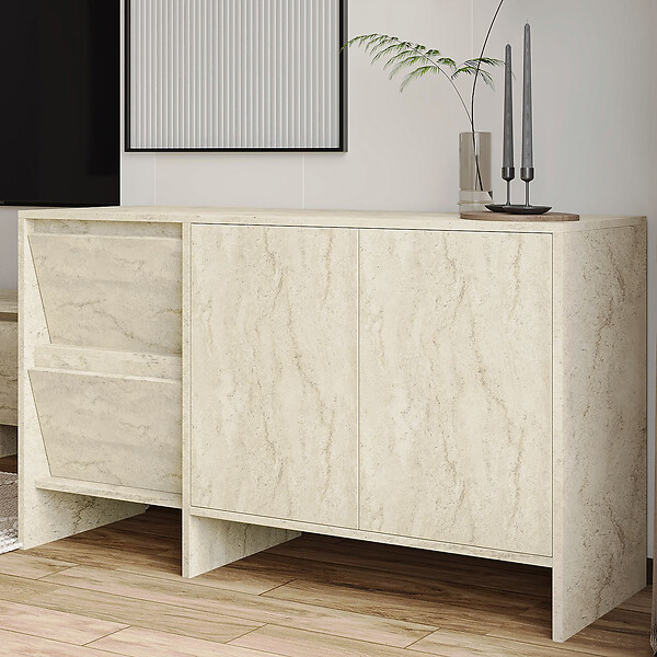 HABITAT ET JARDIN - Buffet en bois "Laris 130" - 130 x 44 x 82 cm - Travertin - large
