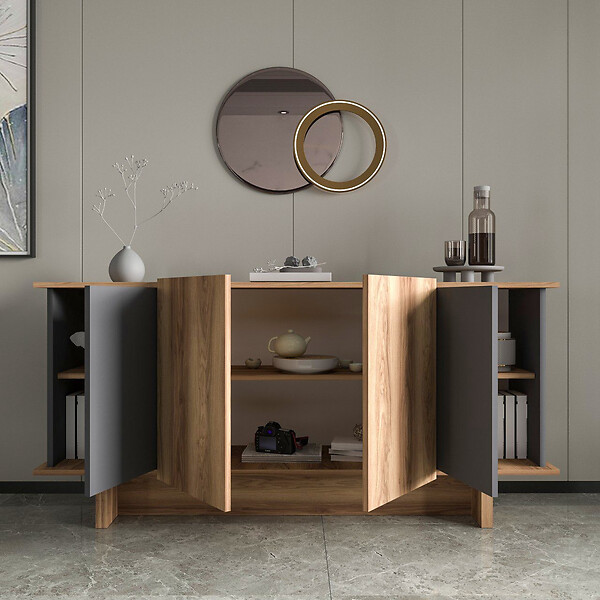 HABITAT ET JARDIN - Buffet en bois "Diana" - 180 x 40 x 81 cm - Gris anthracite - large