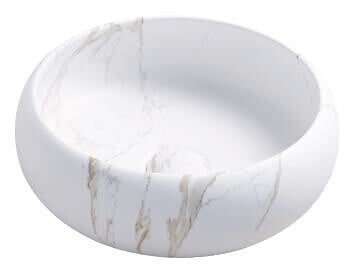 ONDEE - Vasque ronde à poser SORA - Céramique - Marbre blanc - Dim : Ø36 x h.12 cm - large