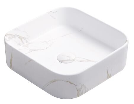 ONDEE - Vasque à poser carré LYS - Céramique Marbre blanc - Dim : 37 x 37 x 11 cm - large