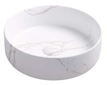 ONDEE - Vasque à poser ronde NAMI - Céramique Marbre blanc - Dim : Ø34,6 x 11,4cm - large