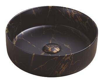 ONDEE - Vasque à poser ronde NAMI - Céramique Marbre noir - Dim : Ø34,6x11,4cm - large