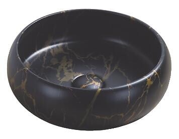 ONDEE - Vasque ronde à poser SORA - Céramique - Marbre noir - Dim : Ø36 x h.12 cm - large