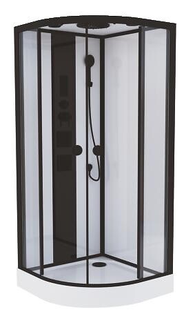 ONDEE - Cabine de douche hydromassante - radio - NOGEA - Sans silicone - Noir mat - 1/4 Cercle 90cm - large