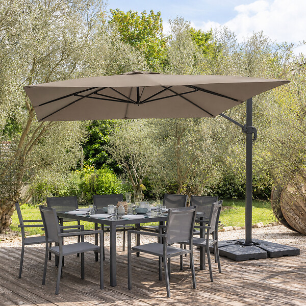 HAPPY GARDEN - Parasol déporté MOLOKAI carré 3x3m taupe + housse - large
