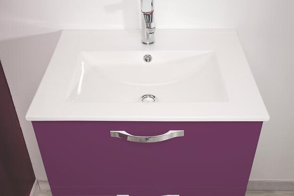 ONDEE - 2 Façades de tiroir MIXY - pour meuble de salle de bain - 60cm - Aubergine - Laqué - large