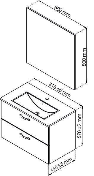 ONDEE - 2 Façades de tiroir MIXY - pour meuble de salle de bain - 80cm - Gris - Laqué - large