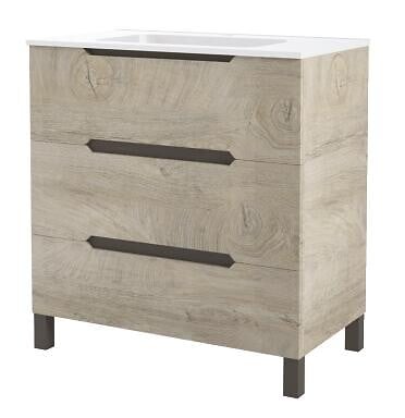 ONDEE - Meuble salle de bain à poser ALASKA -80cm - Bois - 3 Tiroirs - large