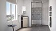 ONDEE - Meuble lave-mains à poser NOVA - version angle - Noir - mélaminé - miroir - vignette