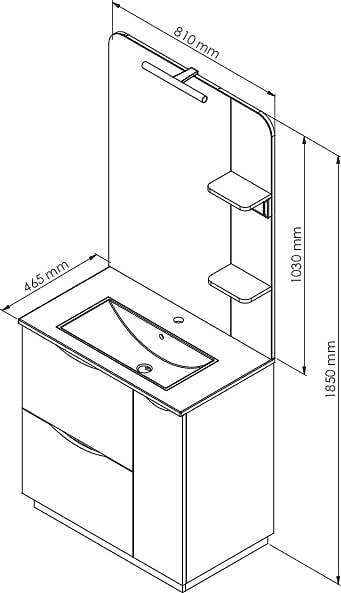 ONDEE - Meuble de salle de bain à poser PALERMO - 80cm - Blanc - laqué - Livré en kit - large