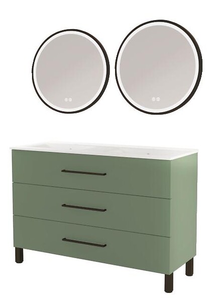 ONDEE - Meuble à poser MONACO - Dim 120cm - Vert Sauge - Mir ALEXINE - Poignées noires - large