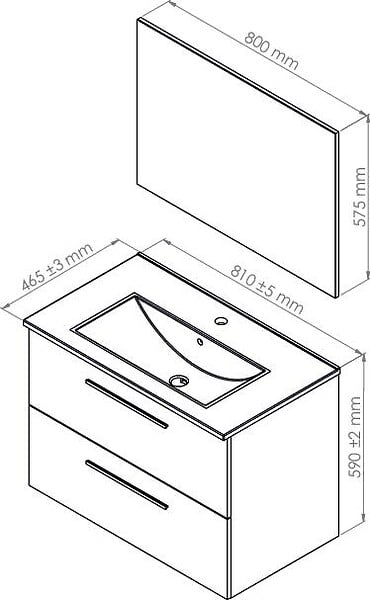 ONDEE - Meuble de salle de bain à poser ARUBA - 80cm - Ciment - Mélaminé - Livré en kit - large