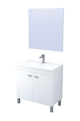 ONDEE - Meuble de salle de bain à poser HELGO - 80cm - Blanc - Mélaminé - Livré en kit - large