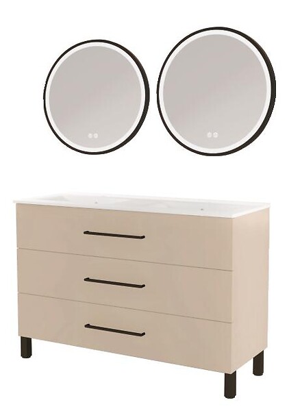 ONDEE - Meuble à poser MONACO - Dim 120cm - Satin - Mir ALEXINE - Poignées noires - large