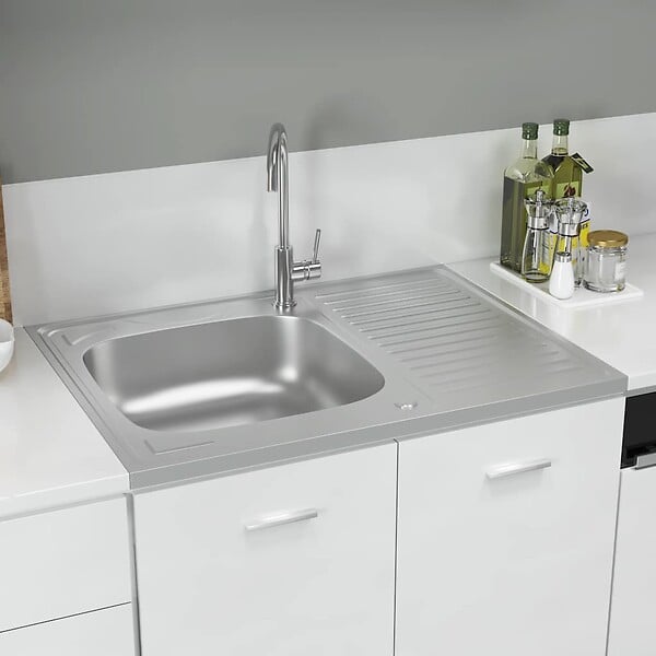VIDAXL - vidaXL Jeu d'évier de cuisine et égouttoir argenté 800x600x155 mm inox - large