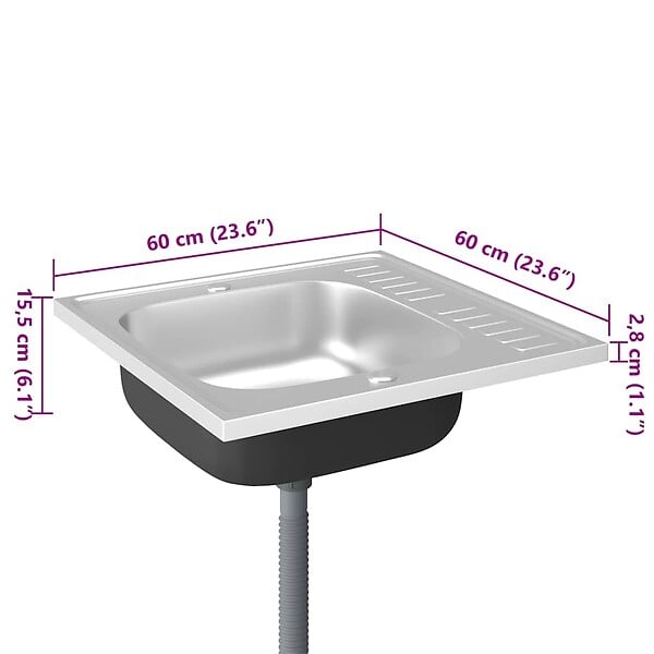 VIDAXL - vidaXL Jeu d'évier de cuisine et égouttoir argenté 600x600x155 mm inox - large