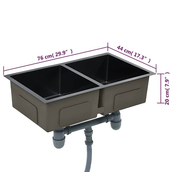VIDAXL - vidaXL Évier de cuisine fait à la main Noir Acier inoxydable - large