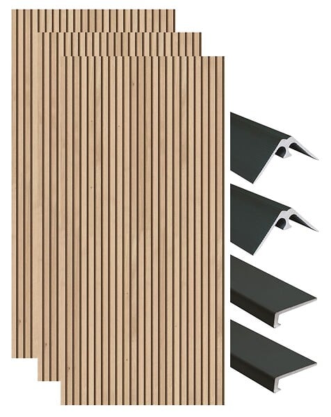 ONDEE - Pack montage 3 panneaux muraux en niche - Tasseau bois 120 cm - profilés noirs - large
