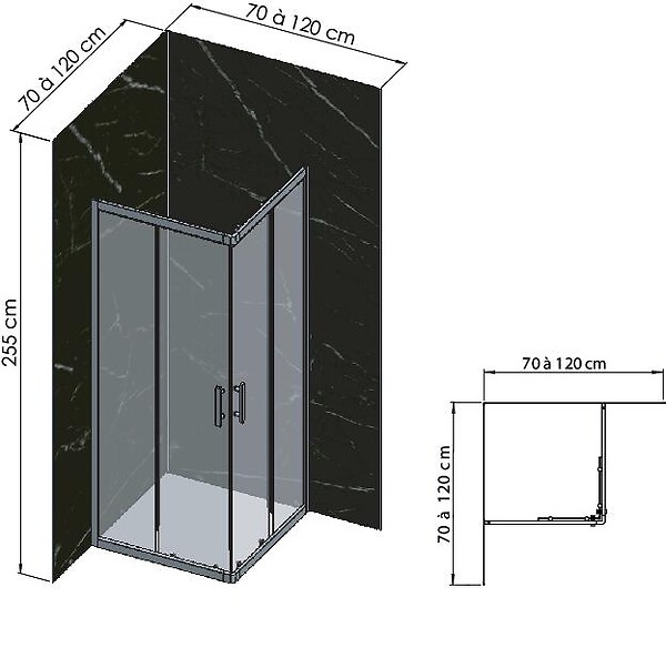 ONDEE - Pack complet de montage panneaux muraux Marbre Noir 120 cm - Profilé chromé inclus - large