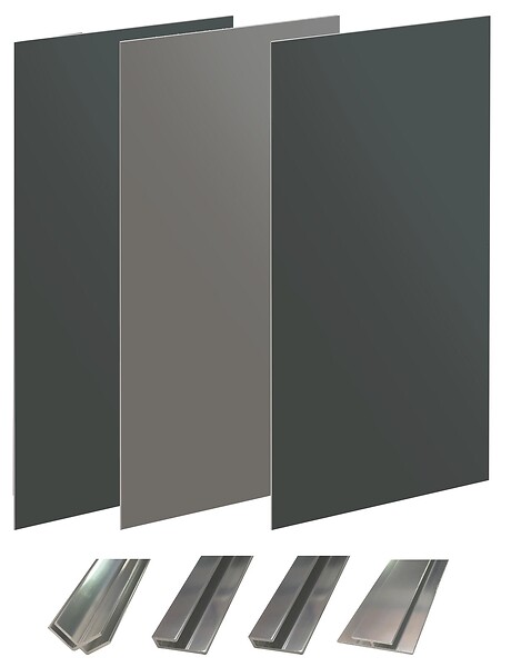 ONDEE - Pack montage 3 panneaux muraux en angle -  gris & anthracite 200 cm - profilés chromés - large