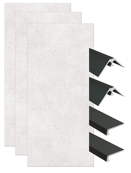 ONDEE - Pack de montage 3 panneaux muraux en niche - Terrazzo 120 cm - profilés noirs - large