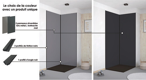 ONDEE - Pack montage 2 panneaux muraux en angle -  gris & anthracite 120 cm - profilés noirs - large