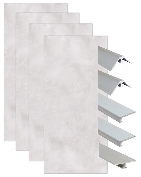 ONDEE - Pack de montage 4 panneaux muraux en niche - Béton 200 cm - profilés chromés - large