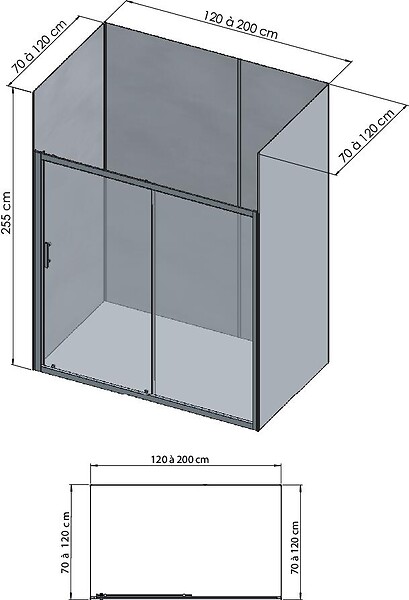 ONDEE - Pack de montage 4 panneaux muraux en niche - Béton 200 cm - profilés chromés - large