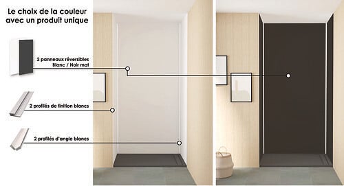 ONDEE - Pack montage 3 panneaux muraux en niche -  Blanc & Noir 120 cm - profilés blanc - large